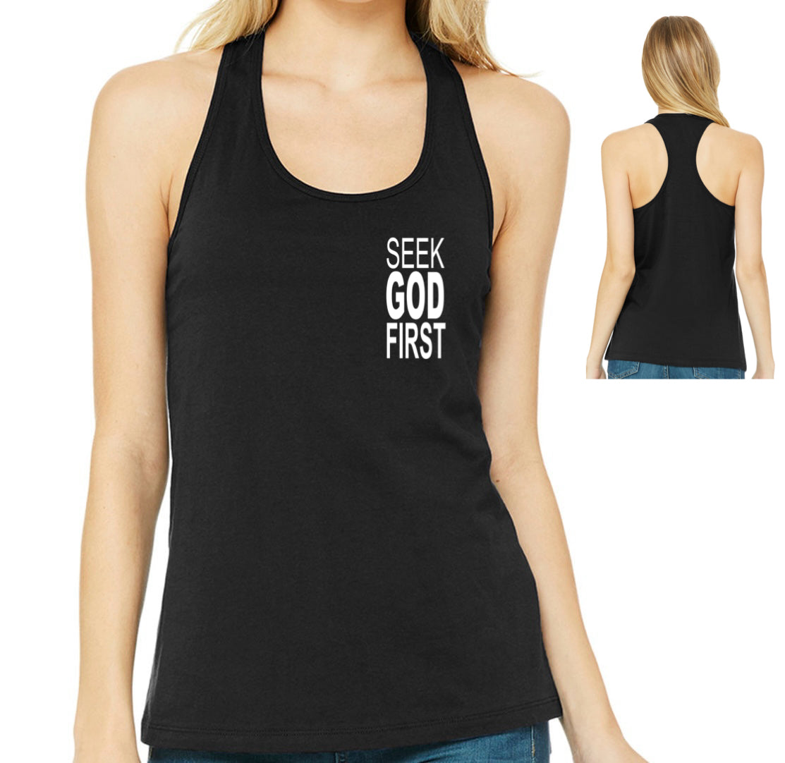 Ladies' Jersey Racerback Tank SEEK GOD FIRST