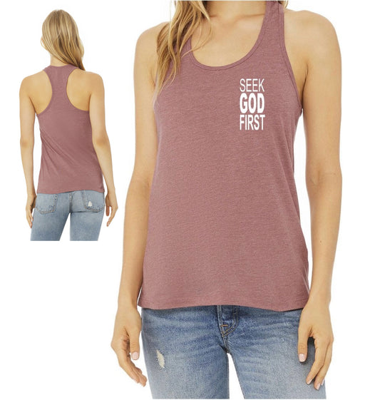 Ladies' Jersey Racerback Tank SEEK GOD FIRST