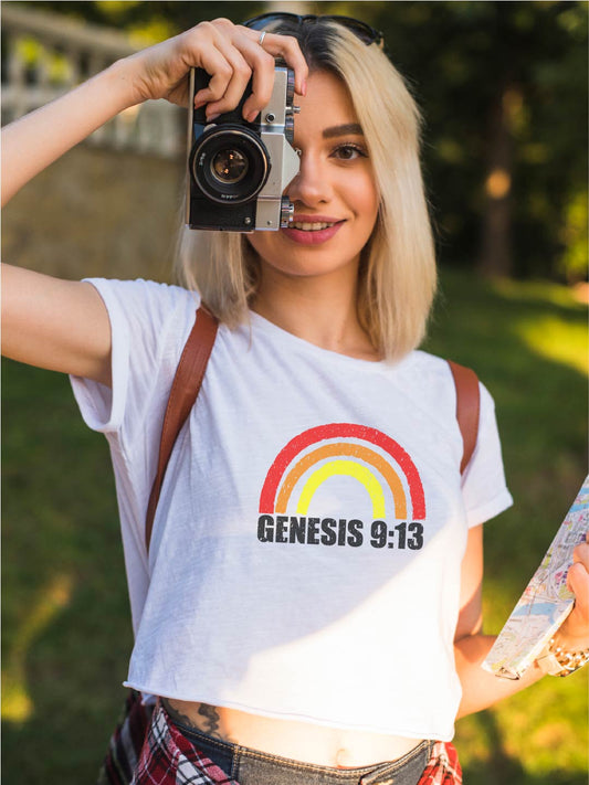 Women's White Crop T-shirt Genesis 9:13